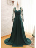 Long Sleeves Dark Green Chiffon Lace Evening Dress